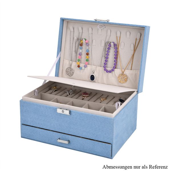 4-lagige Schmuckbox aus Samt mit 10 Silberputzt&uuml;chern, 23,8&times;17&times;14,2 cm, T&uuml;rkisblau image number 8