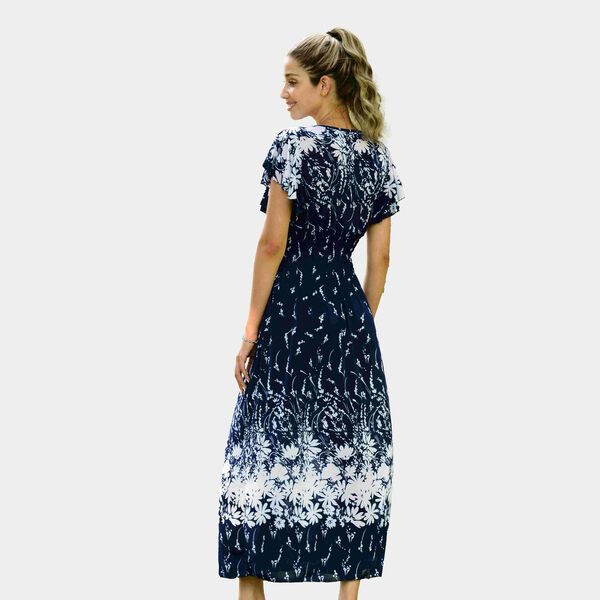 Gesmoktes Maxi-Kleid, Blumenmuster, Dunkelblau image number 2