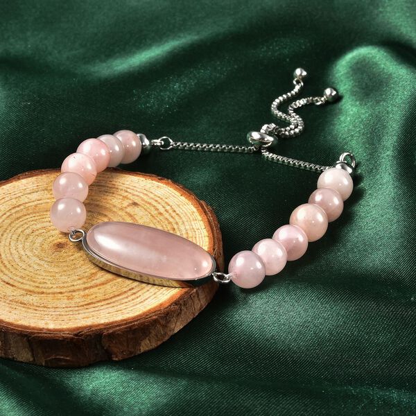 Rosenquarz Flexibles Bolo-Armband, ca. 15-22 cm, Edelstahl ca. 70.00 ct image number 2