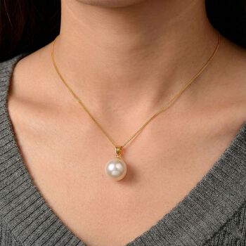 D'Joy wei&szlig;er Edison Perle Anh&auml;nger mit 45cm Kette, 925 Silber vergoldet