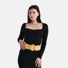 Elastischer Taillengürtel mit runder Schnalle, One Size, Braun