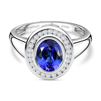AAAA Tansanit, Wei&szlig;er Diamant Ring, 950 Platin (Gr&ouml;&szlig;e 17.00) ca. 2.27 ct