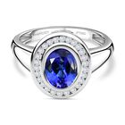 AAAA Tansanit, Weißer Diamant Ring, 950 Platin (Größe 17.00) ca. 2.27 ct