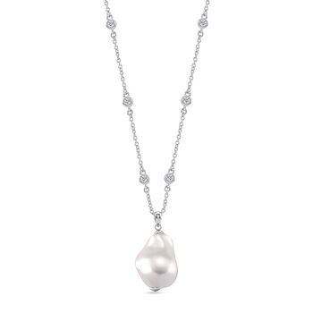 EVER TRUE Wei&szlig;er Zirkonia, Wei&szlig;e Muschelkernperle (18-20mm) Halskette ca. 50 cm Nickelfreies Messing rhodiniert