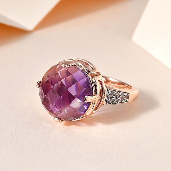AA Rose De France Amethyst, Wei&szlig;er Zirkon Ring, 925 Silber ros&eacute;vergoldet (Gr&ouml;&szlig;e 21.00) ca. 9.05 ct image number 1
