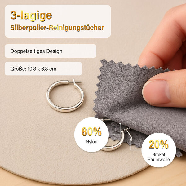 3-lagige Schmuckbox aus PU mit Diamantmuster und 5 Silberpoliertücher, schwarz image number 5