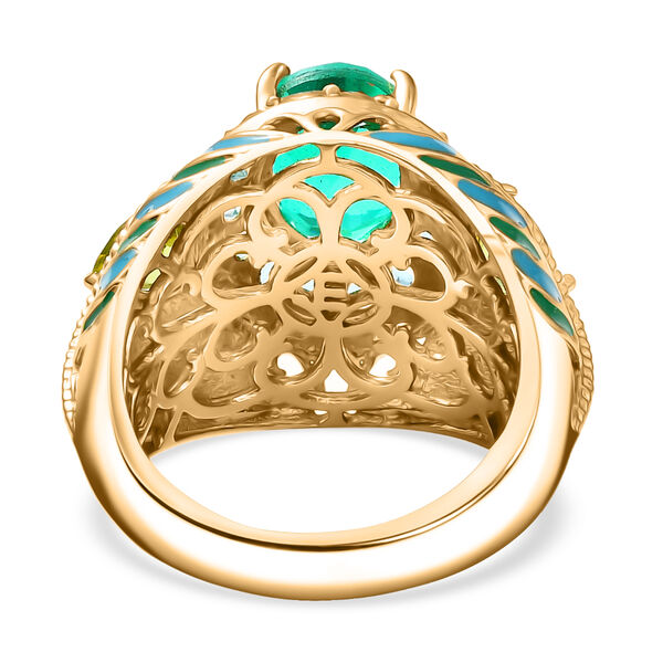 EverTrue Pfau Triplett Quarz, Peridot und blauer Apatit emaillierter Ring - 4,59 ct. image number 5