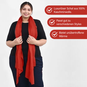 LA MAREY luxuri&ouml;ser und weicher Schal aus 100% Kaschmirwolle, 70x195 cm, Kupferrot