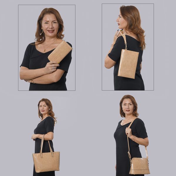 Passage - 4er-Set Handtaschen mit Krokodilpr&auml;gung; enth&auml;lt Schultertasche, Cross Body Bag, Clutch Bag und Portemonnaie, Beige image number 1