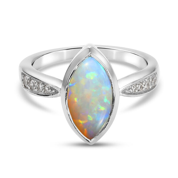 Nat&uuml;rlicher australischer Opal und Zirkon Ring 925 Silber platin-&Uuml;berzug