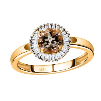 AAA Turkizit und wei&szlig;er Diamant-Ring, 925 Silber Gelbgold Vermeil  ca. 1,09 ct
