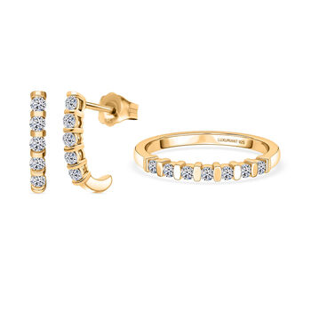 LUXURIANT SI-GH Labor Diamant Ring und Ohrringe, Gelbgold