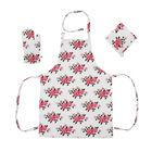 100% Baumwolle Küchen-Set, Schürze, Handschuh und Topflappen, Blumen, Rote Rosen, 3 teilig image number 0