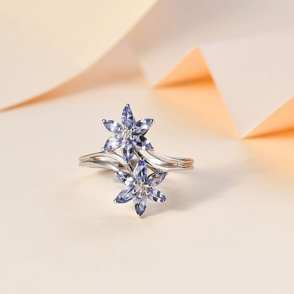 Tansanit Blumen-Ring, 925 Silber platiniert  ca. 1,05 ct image number 2