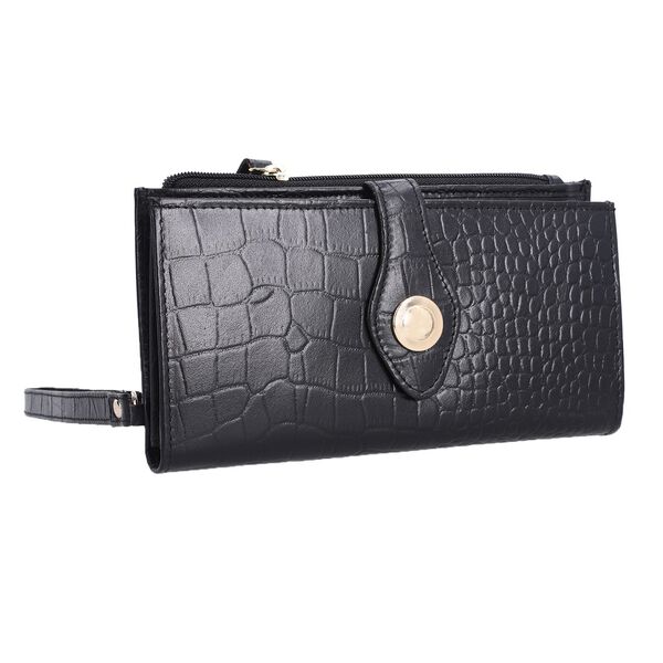 Echtleder Portemonnaie mit Krokopr&auml;gung, 18,5x1,5x9,5 cm, schwarz image number 3