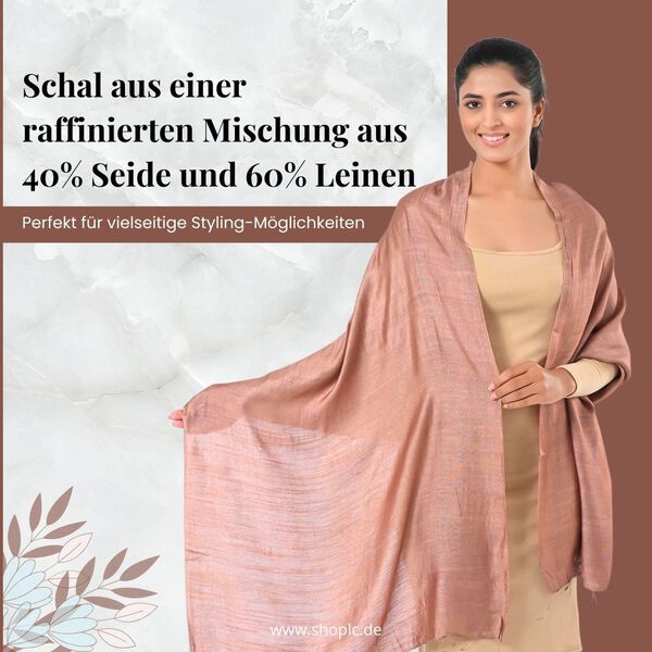 Modischer Schal aus 40% Seide und 60% Leinen, 70x200 cm, Beige image number 2