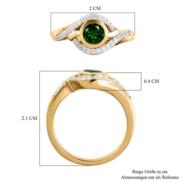 Natürlicher Chromdiopsid und weißer Zirkon-Ring, 925 Silber vergoldet  ca. 0,78 ct image number 7