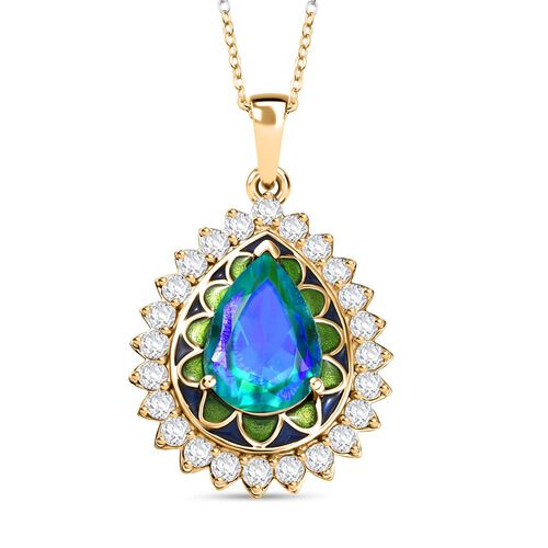 D’joy Pfau Quarz Triplette, Weißer Zirkon Schmuckset 925 Silber 750 Gelbgold Vermeil ca. 6,02 ct. image number 0