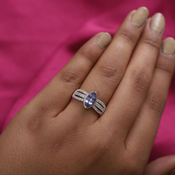 Tansanit und Zirkon Ring 925 Silber Platin-&Uuml;berzug image number 3