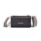 Crossbody-Tasche mit Klappfach und gemustertem Trageriemen, RFID-Schutz, ca. 19x5x11 cm, Schwarz