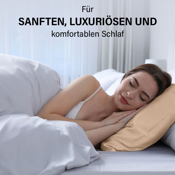 Serenity Night - 100% Maulbeerseide Sommerseidendecke mit Seidenfüllung Daunenkissen und Seidenkissenbezug Beige image number 3