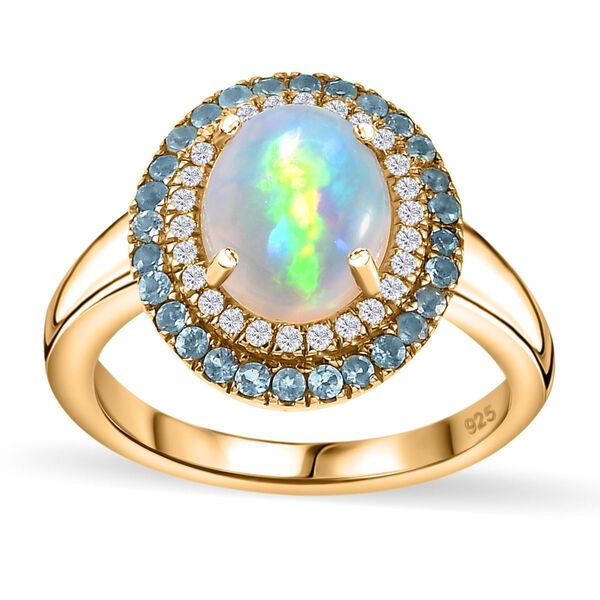 AA Natürlicher, äthiopischer Welo Opal, Paraiba-Apatit und Moissanit-Ring - 3,01 ct. image number 5