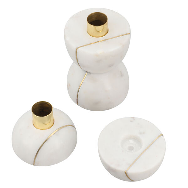 3er-Set, handgeschnitzter Marmor-Kerzenhalter, Wei&szlig; image number 2