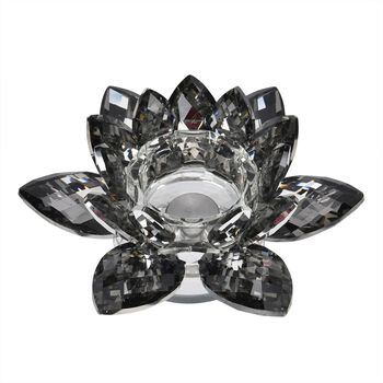 Kristall Lotusblume Kerzenst&auml;nder mit Drehsockel, schwarz