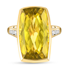 Ouro Verde-Quarz und weißer Zirkon-Ring, 925 Silber vergoldet  ca. 16,38 ct