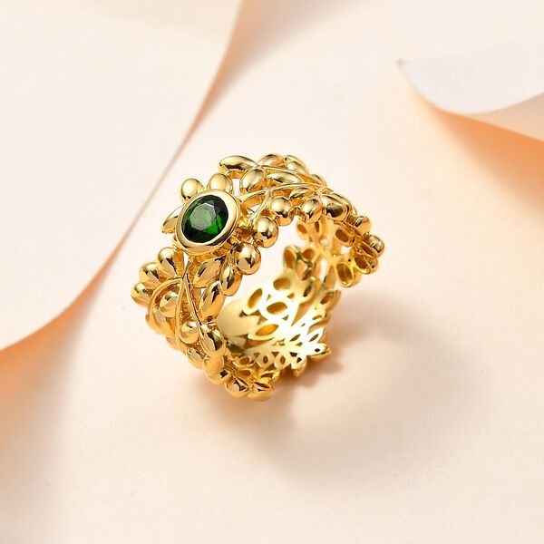 Natürlicher Chromdiopsid Ring 925 Silber Gelbgold Vermeil (Größe 18.00) ca. 0,54 ct image number 2
