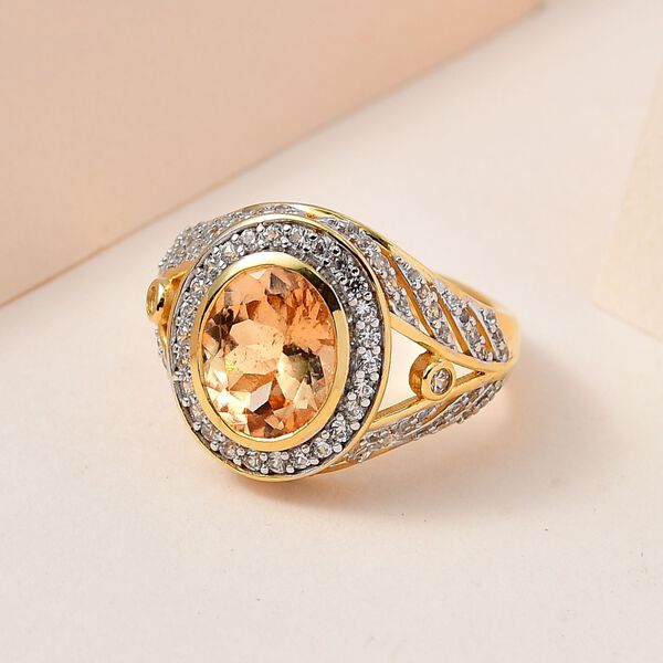 Ceylon kaiserlicher Granat, wei&szlig;er Zirkon Ring, 925 Silber Gelbgold Vermeil, (Gr&ouml;&szlig;e 16.00) ca. 3.89 ct image number 2