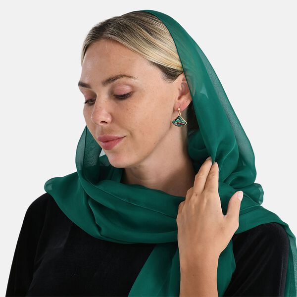 LA MAREY 2er-Set 110x180cm Seidenschal aus 100% Maulbeerseide mit Ohrringen, Dunkelgrün image number 6