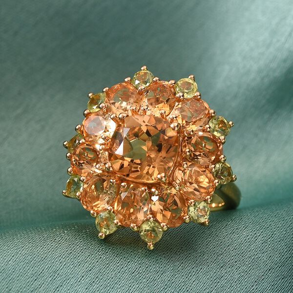 Citrin und Peridot Cluster Ring 925 Silber 585 Vergoldet image number 2