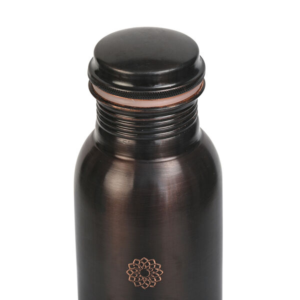 2er-Set - LIVMORE Kupfer-Trinkflasche mit 7-Chakra-Gravur (ca. 900 ml) und Armband mit Chakra-Perlen aus Edelsteinen - Schwarz image number 5