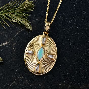 D'Joy AA Nat&uuml;rlicher, &auml;thiopischer Welo Opal, Wei&szlig;er Zirkon Schmuckset ca. 50 cm 925 Silber 750 Gelbgold Vermeil ca. 0.80 ct