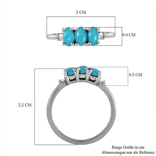 Amerikanischer, nat&uuml;rlicher Sleeping Beauty T&uuml;rkis und wei&szlig;er Diamant-Ring, 925 Silber platiniert  ca. 0,76 ct image number 7