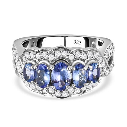 Tansanit und wei&szlig;er Zirkon-Ring, 925 Silber platiniert (Gr&ouml;&szlig;e 21.00) ca. 1.84 ct