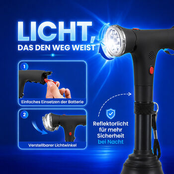 LIVMORE Smart Gehstock, klappbar, 85-97cm, LED Licht, SOS Alarm, Schwarz