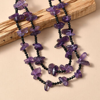 Afrikanische Amethyst und schwarze Spinell 91cm Halskette - 255 ct.