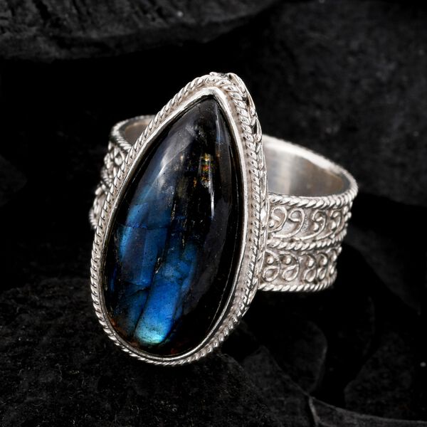 Royal Bali - Labradorit-Ring, 925 Silber Schwarz oxidiert  ca. 15,10 ct image number 1