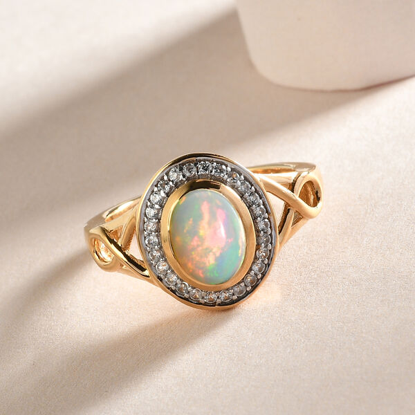 Nat&uuml;rlicher &Auml;thiopischer Opal und Zirkon Ring 925 Silber vergoldet  ca. 1,08 ct image number 2