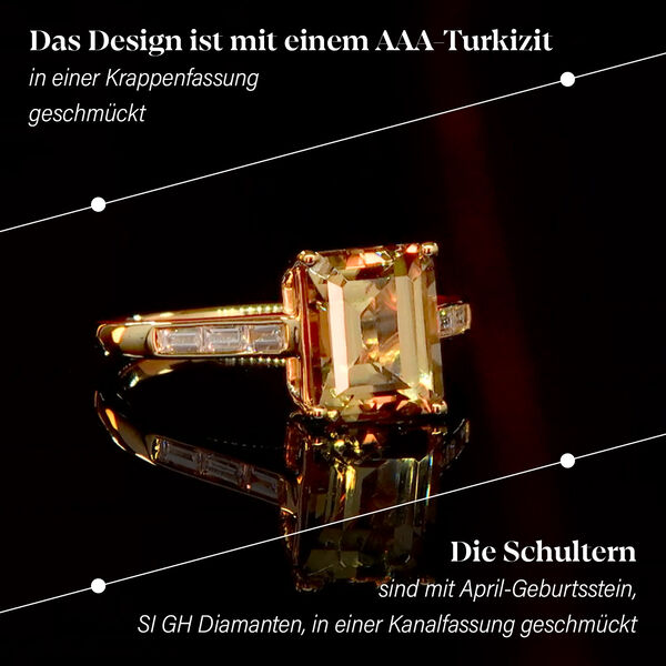 ILIANA AAA Turkizit und SI GH  Diamant Ring  in 750 Gelbgold - 4,35 ct. image number 3