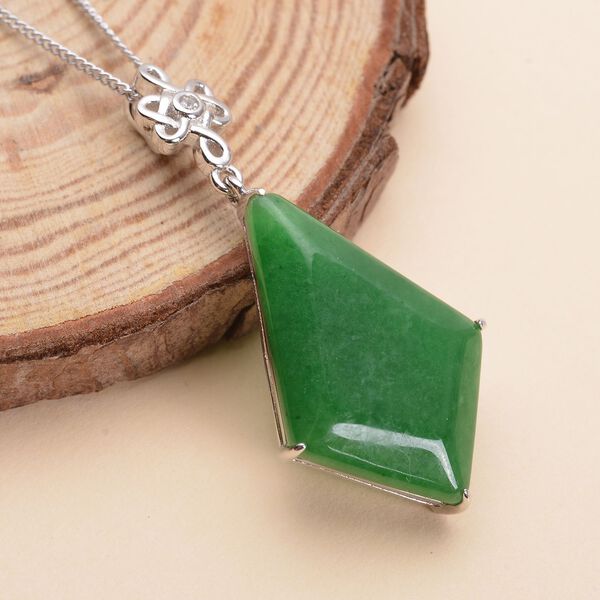 Gr&uuml;ne Jade und wei&szlig;er Zirkon-Anh&auml;nger mit Kette, 925 Silber, 925 Silber rhodiniert ca. 13.25 ct image number 3