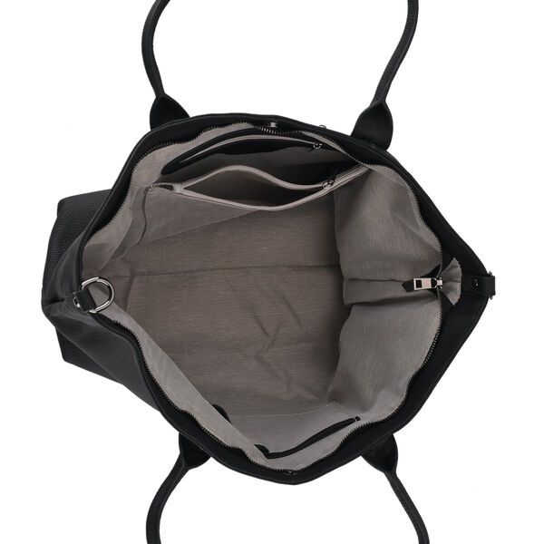 Echtleder-Schultertasche, Shopper-Design, Rei&szlig;verschluss, abnehmbarer Schulterriemen, 38x17x30 cm, Schwarz image number 3