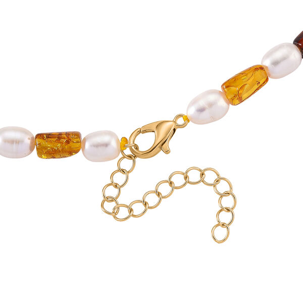 D'Joy Bernstein, Wei&szlig;e S&uuml;&szlig;wasser Perle (6-8mm) Halskette ca. Flexibles cm 925 Silber Vergoldet 65.00 ct image number 4