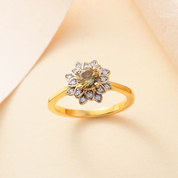 AA Nat&uuml;rlicher goldener Tansanit, Moissanit Ring 925 Silber 750 Gelbgold Vermeil (Gr&ouml;&szlig;e 21.00) ca. 0,60 ct image number 2