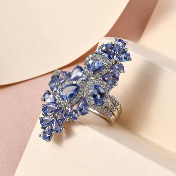 Tansanit und Zirkon-Cluster-Ring - 4,20 ct.