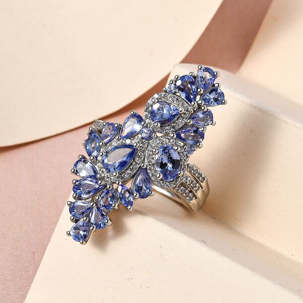 Tansanit und Zirkon-Cluster-Ring - 4,20 ct. image number 2