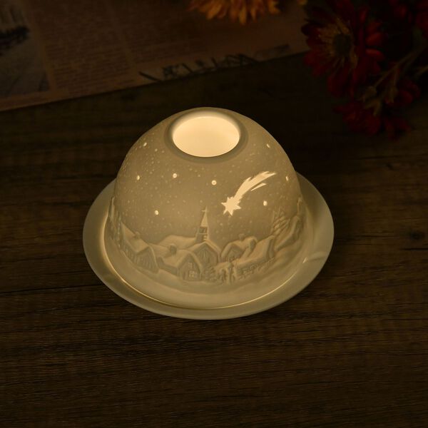 Porzellan-Teelichthalter mit LED, Stille Nacht Motiv image number 2