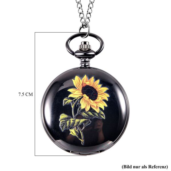 STRADA Japanisches Uhrwerk 3D Blumenmuster Taschenuhr mit Kette, 75 cm image number 7